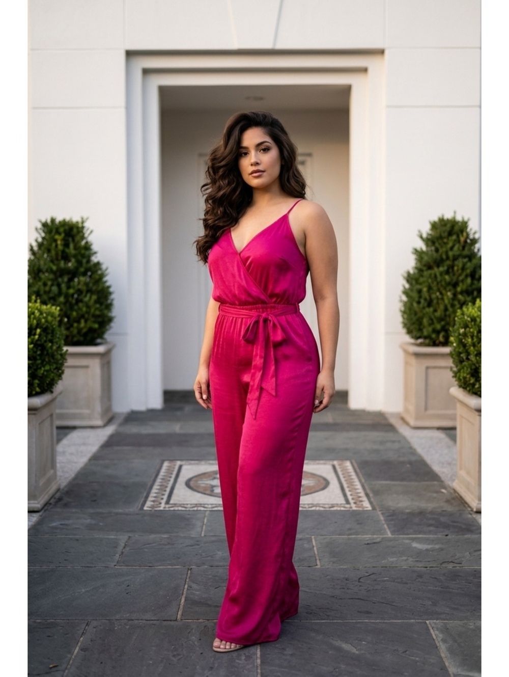 Bar III Women's XL Fuchsia Pink Sleeveless Jumpsuit with Tie Waist